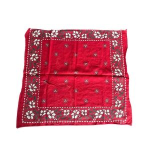 Vtg 40s Red Floral Bandana Cotton Paisley Scarf Elephant Salvaged Edge